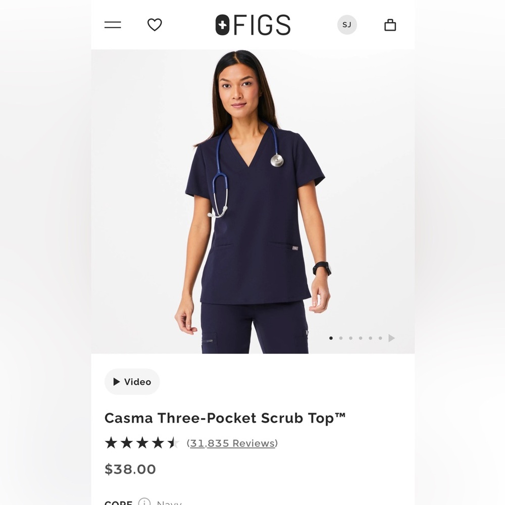 Figs Navy Blue Casma Scrub Top
